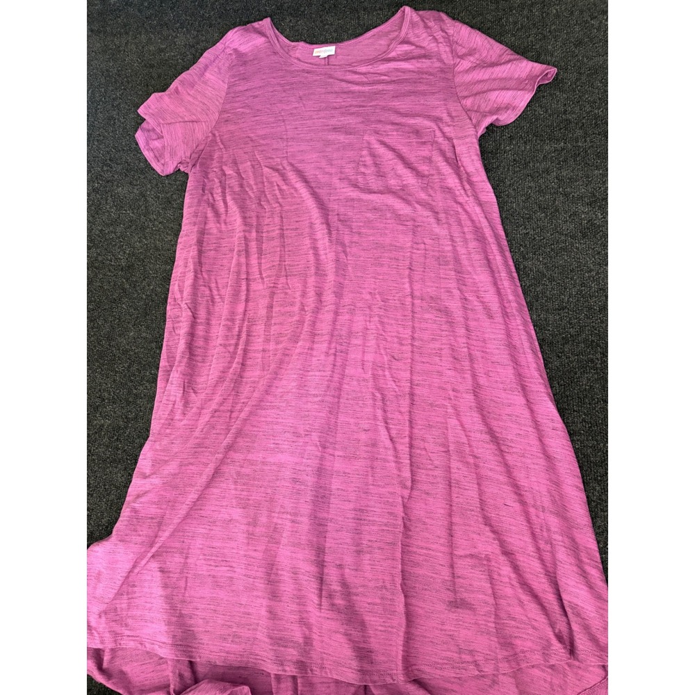 LuLaRoe Carly Dress Womens 3XL Pink Space Dye Short Sleeve Pocket High Low Hem